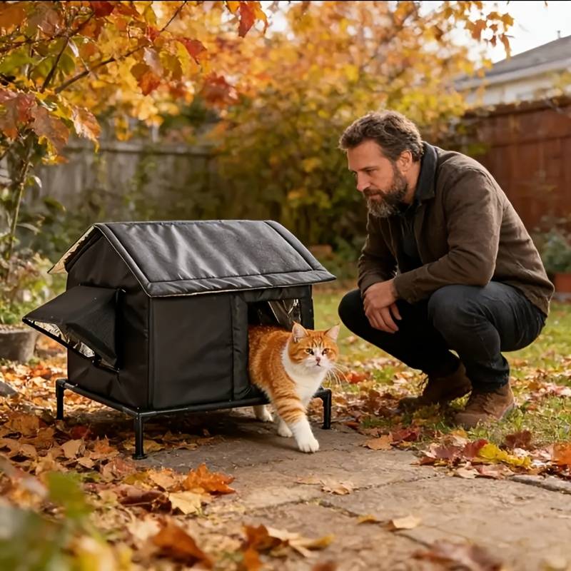 Large Elevated Outdoor Cat House | Insulated Winter Warm Living, Durable Homeless Cat Nest, Suitable For Stray Cats And Small Dogs, Pet Bed, , Easy Assembly, Ideal Gift For Pet Lovers In Black
