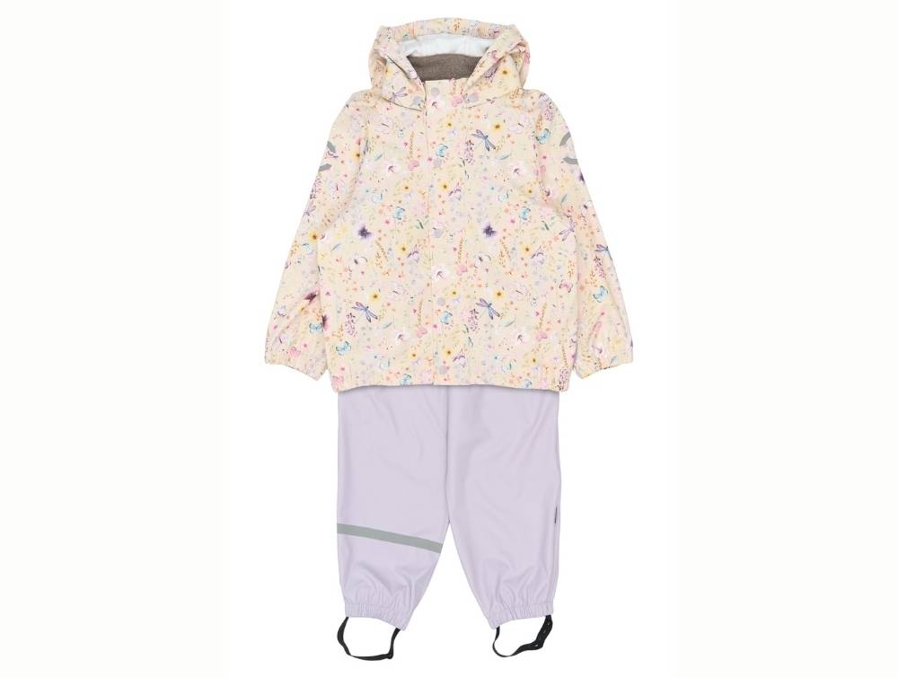 Mikk-line Regnsæt Lilla Og Creme Hvid Med Sommerfugleprint - Str. 2y 92cm