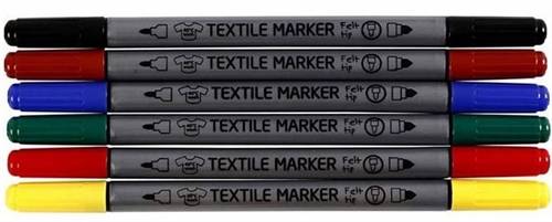 Tekstilmarker sæt med 6 penne. Permanente.