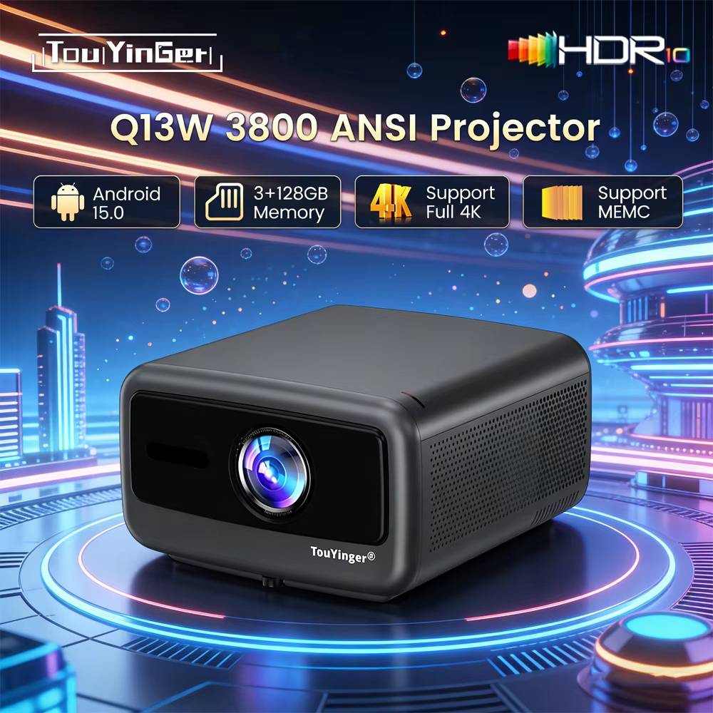Projector Touyinger Q13W  4K HD2.0 3840*2160P 3800 ANSI HDR10+  Auto Focus MEMC & HDR Home Cinema Smart LCD Beamer Smart TV Home Outdoor Theater-level Fully Sealed Optical Projector