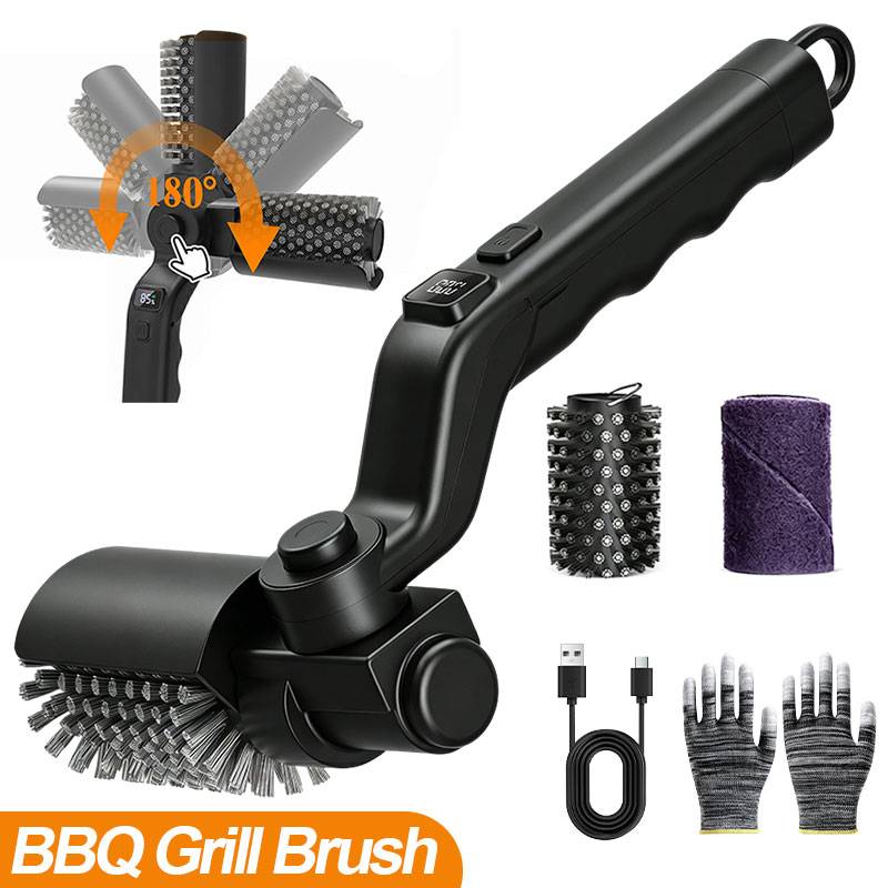 BBQ Grill Brush 3-Speed Settings Electric Grill Brush,180° Adjustable Head,90 Mins Grill Cleaner for Outdoor Griddles Smokers