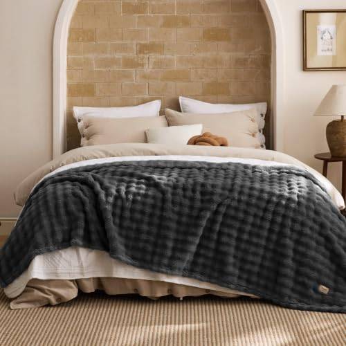 BEDSURE Gosig filt fluffig bubbelfilt – mörkgrå, 220 x 240 cm | Sofffilt, tjock fleecefilt, överkast för rumsdekoration, molnmjuk och ventilerande ullfilt, gåva för kvinnor
