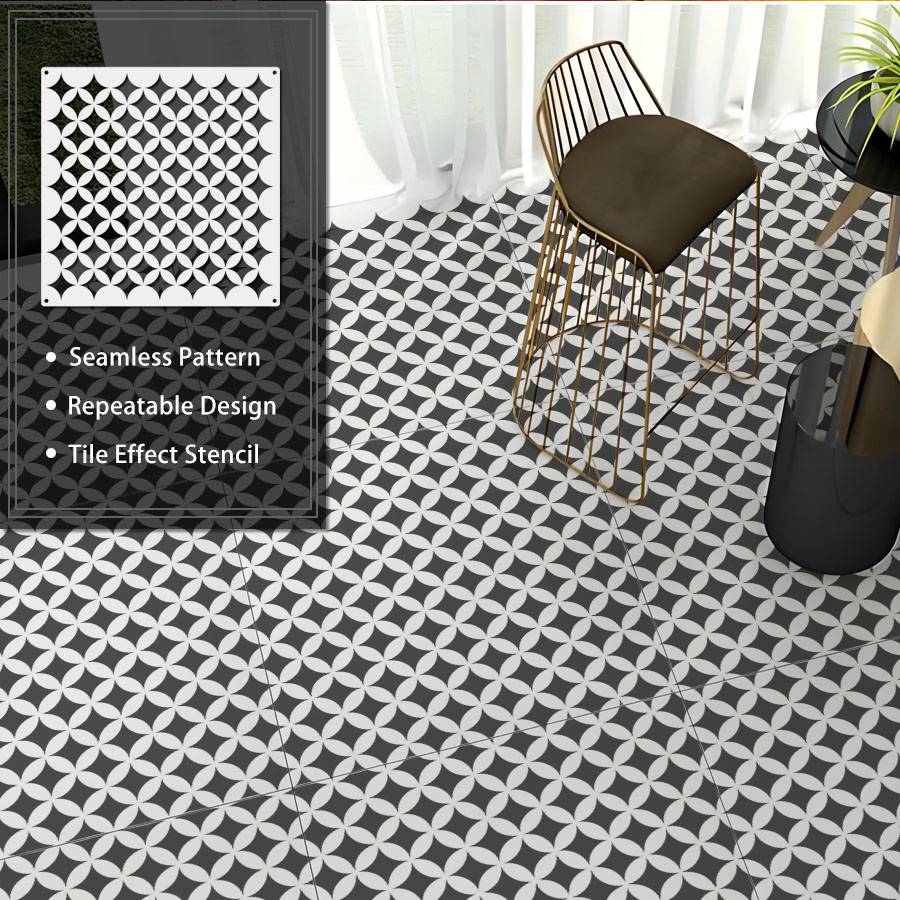 2PCS 11.8x11.8 inch Geometric Tile Stencil Seamless Pattern Template Reusable Drawing Stencil for DIY Floor Wall Painting Home D