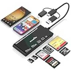 7-i-3 USB C USB 3.0 multikortläsare, SD,CF,XD, Micro SD,TF, MS-kort höghastighetsminneskortadapter hubb för iPhone, iPad, MacBook, Samsung-support kompatibel med Windows, Mac OS, iOS