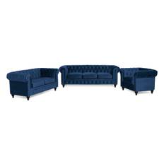 Chesterfield Lyx Soffgrupp 3+2+1 i Sammet - Blå Manor House