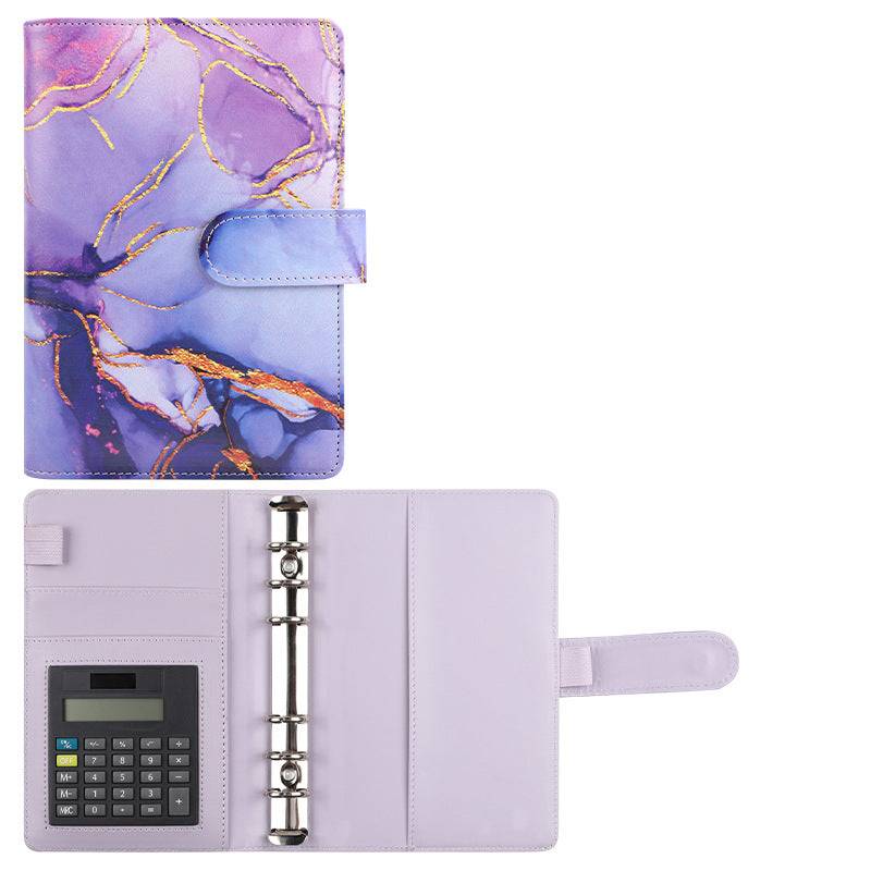 A6 Loose-leaf Binder Journal Book Notebook Leather PU 6 Hole Loose Spiral Calculator - Purple Single Shell