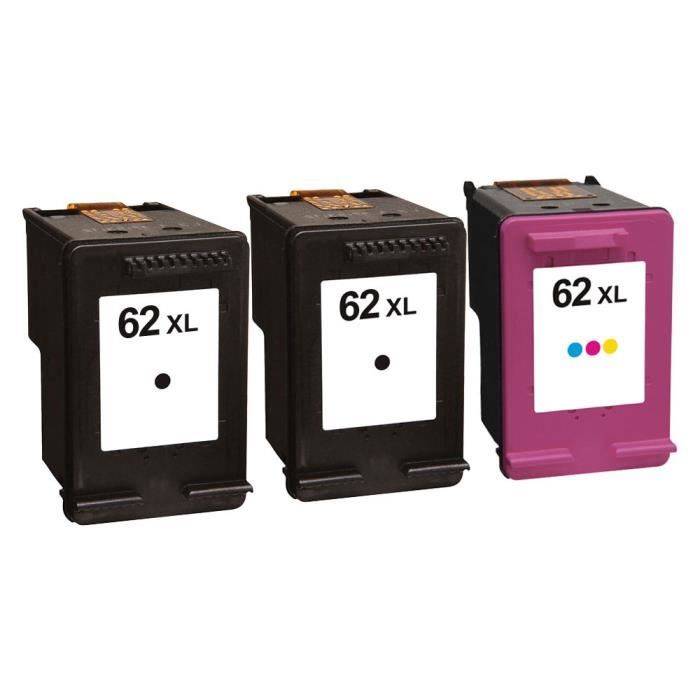 Förpackning med 3 patroner för HP 62XL 2 x Svart och 1 x Färg Kompatibel Envy 5640