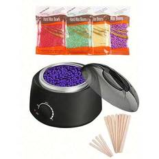 Wax Heater Warmer Hårborttagningsmaskin för Hand Foot Body SPA Epilator Paraffin Wax Pot + Wax Beans + Wood Sticks - Svart (Vaxkruka,4 st vaxbönor,Vaxgryta + 4 förpackningar vaxbönor + 12 träpinnar)
