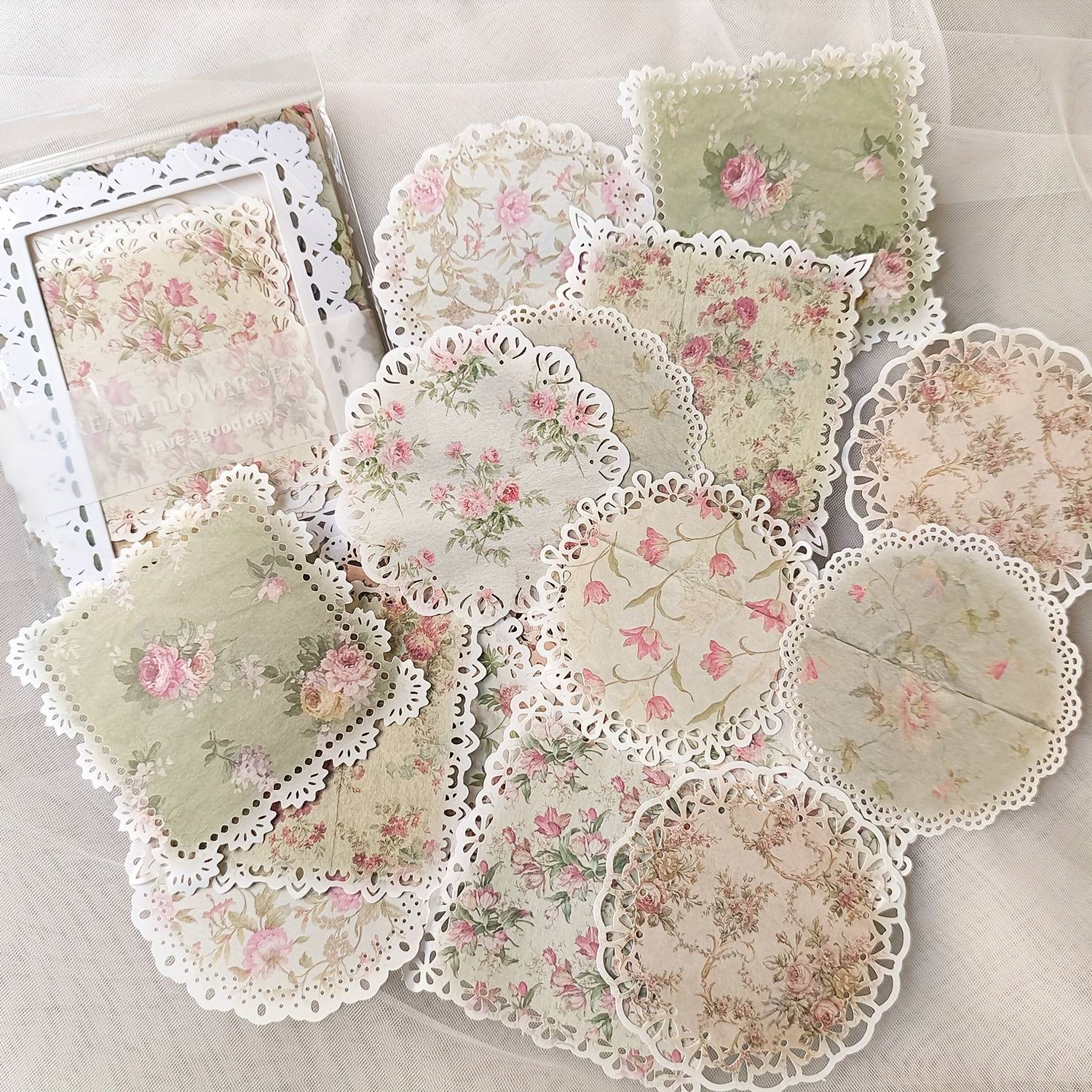 1 Pack (20 Sheets) French Vintage Floral Lace Paper With Scalloped Edges - Multicolor Blanks Suitable For Scrapbooking, Journaling, Card Making - Elegant French Paper