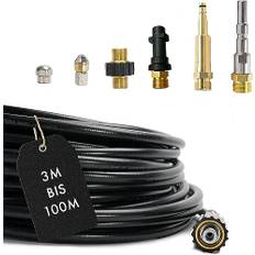 M&M Smartek – 7-delad rörrengöringsslang 160 bar för Kärcher, Nilfisk högtryckstvätt AG M22 x 1,5 IG & bajonett och KEW-adapter och 2 x roterande munstycken och Quick Connect (12 meter)