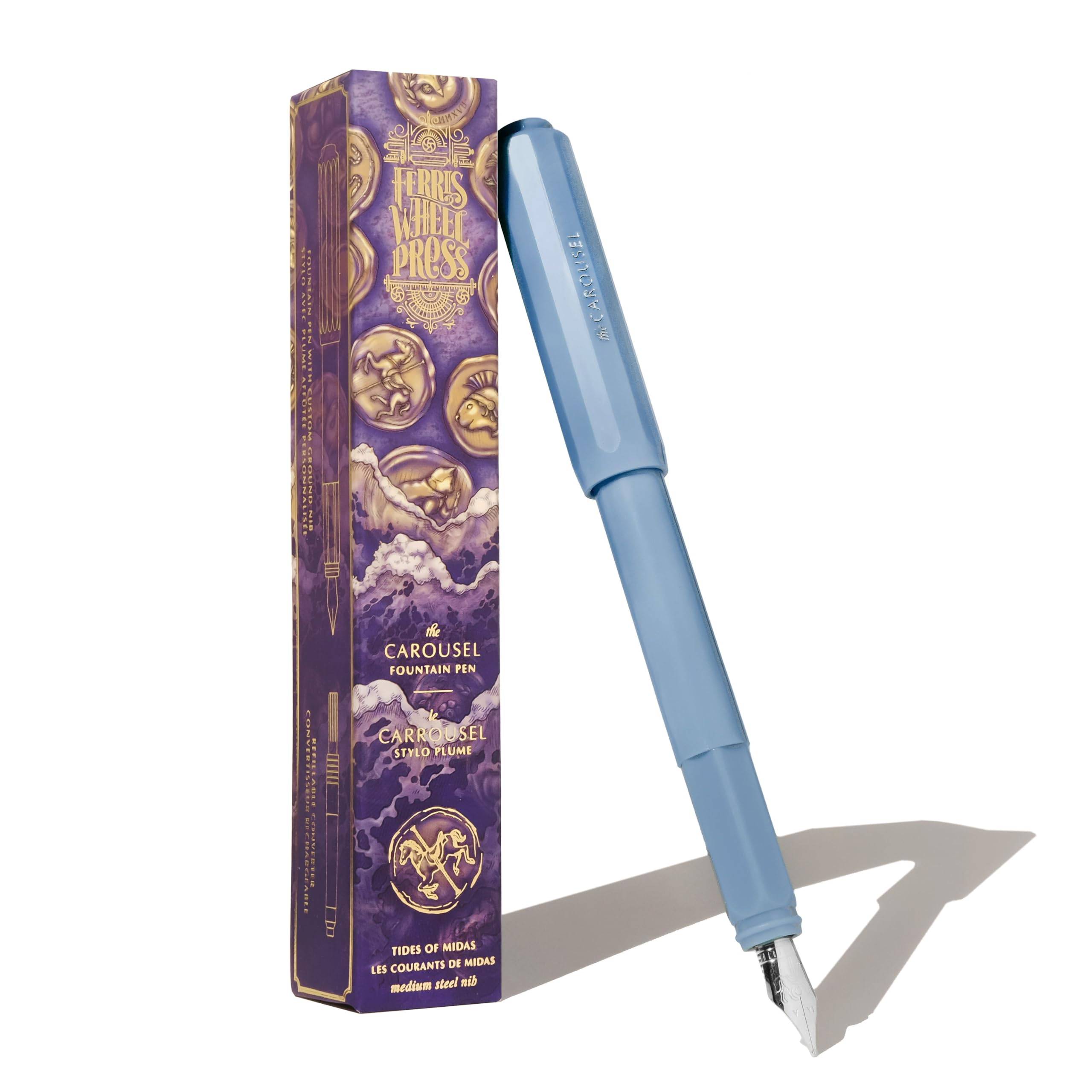 Ferris Wheel Carousel Fountain Acrylic blend click locking Tides of Soft Fine Nib Press, Pen, body, Air-sealed cap, Midas, Blue,