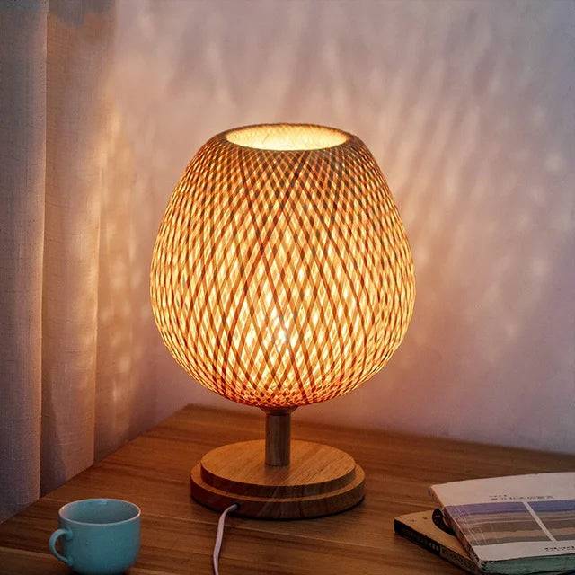VintageBamboo - Vintage bordslampa i bambu - Dim trä liten H36 cm * B23 cm