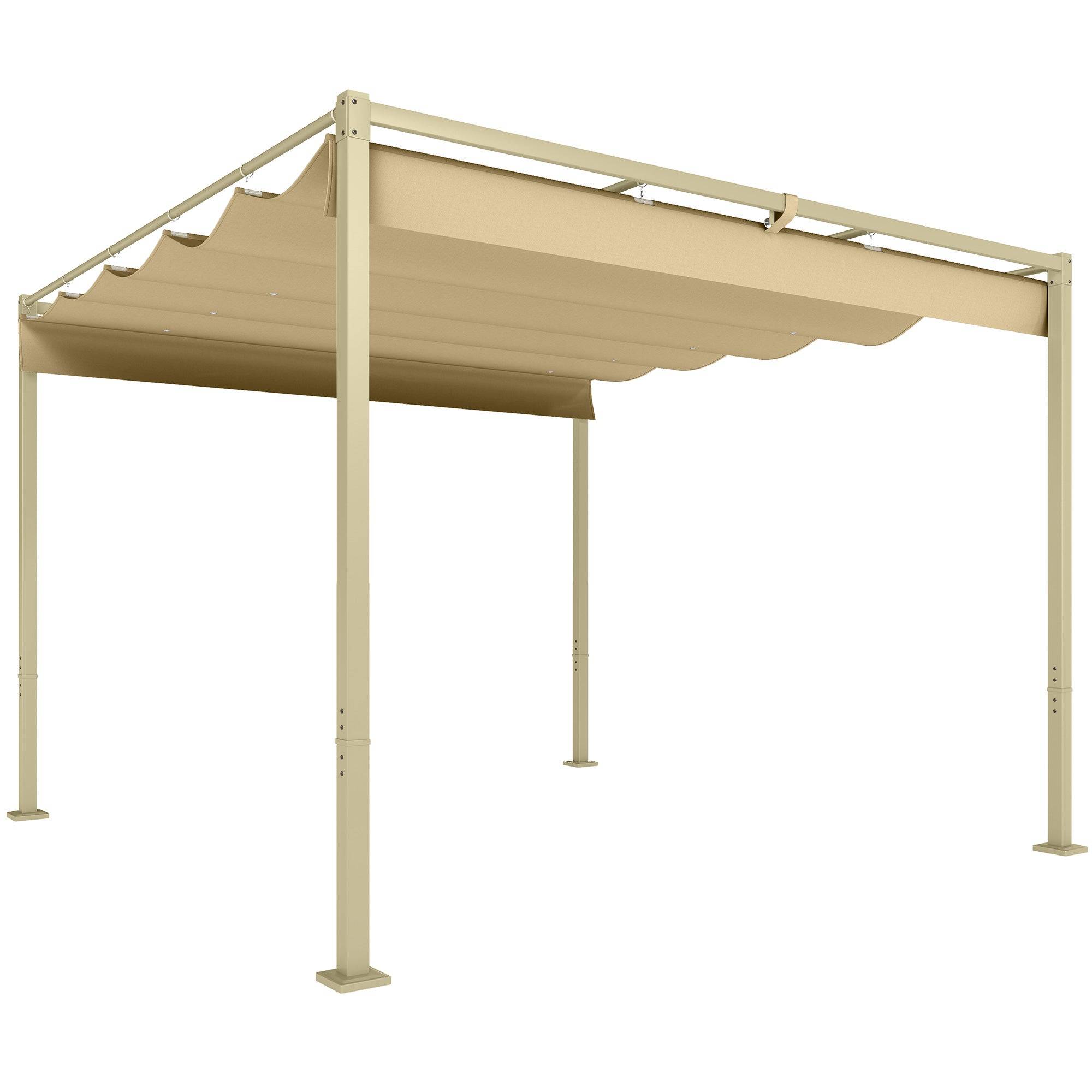 3 x 3 m havepergola med udtrækkeligt tag, pavillon, skyggemarkise, UPF30+, khaki
