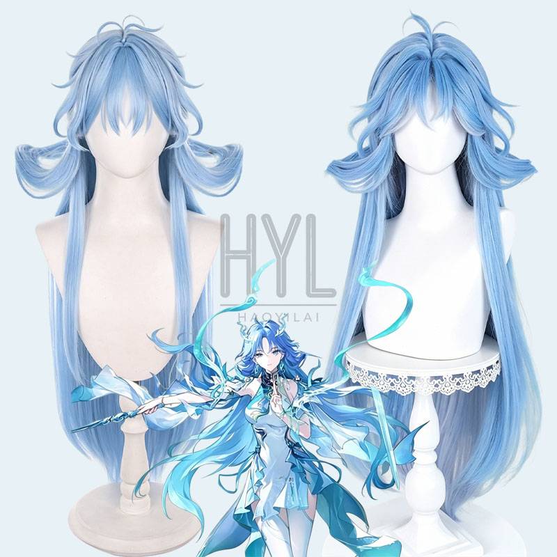 Game Wuthering Waves Qingxiao Cosplay Wig Blue Long Heat Resistant Synthetic Hair For Women Men Halloween Costume Party Carnival