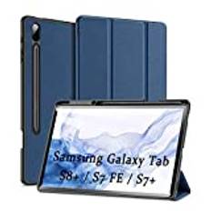 Fodral till Samsung Galaxy Tab S8 Plus/S7 FE / S7 Plus 12,4 tum, DUX DUCIS smal lätt trippelstativ [Automatisk sov/vakna] skyddande fodral för Samsung Galaxy Tab S8+/S7 FE / S7 Plus, blå