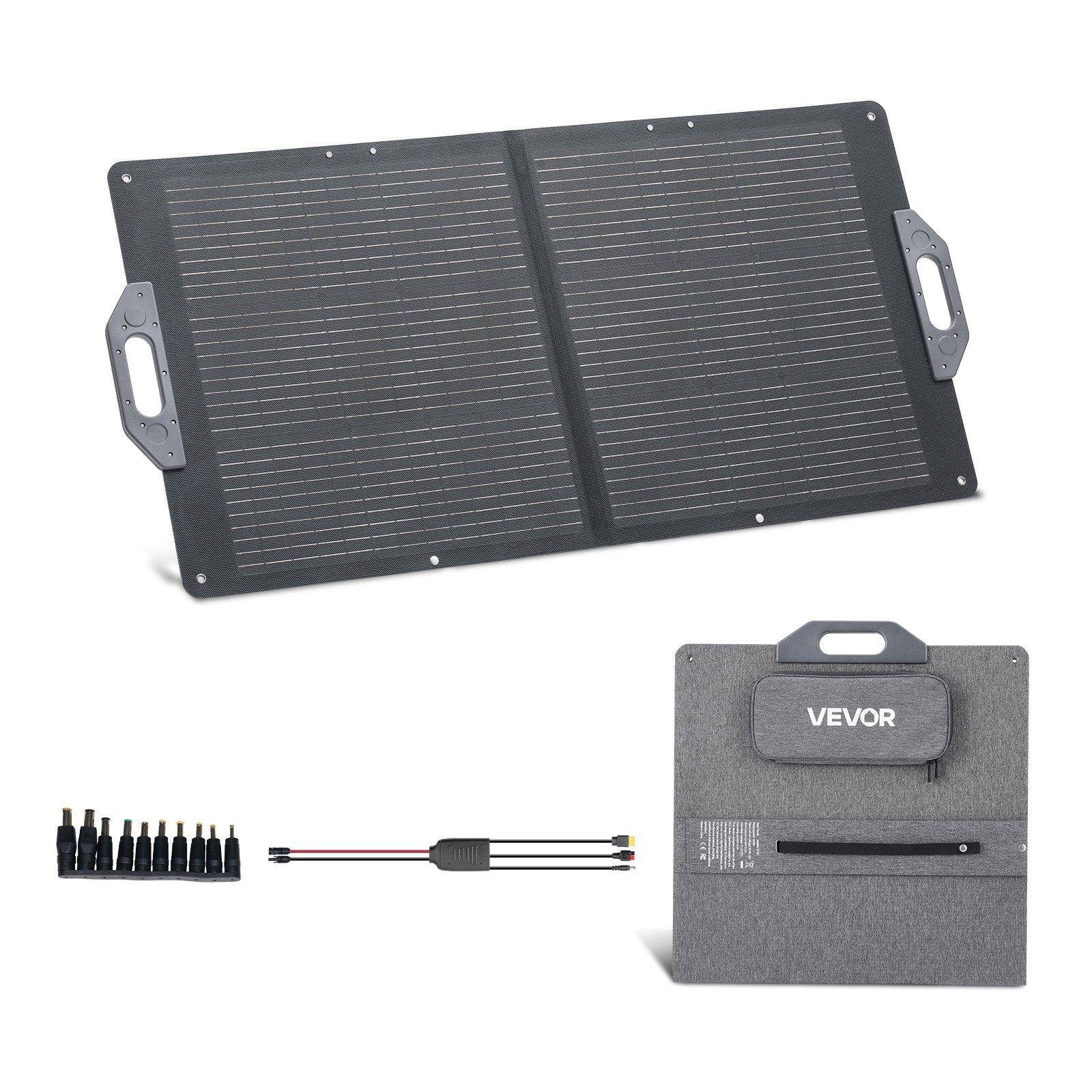 VEVOR 100W Foldable Solar Panel, 24% High-Efficiency Portable Monocrystalline Solar Panel Charger with MC4 Output, USB-A, Type-C & DC Ports