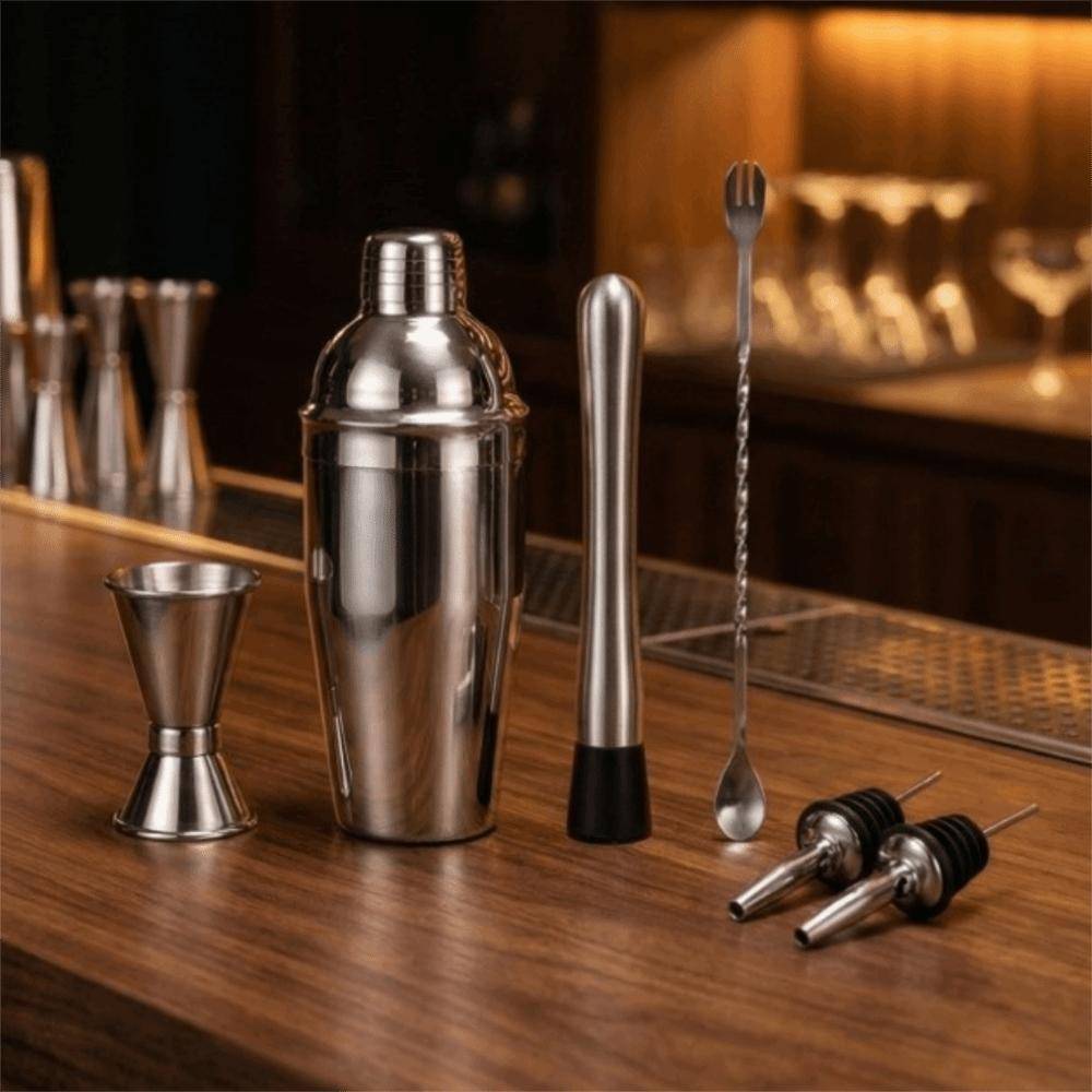 6 st/set Rostfritt stål Cocktail Shaker Dubbel Mätkopp Jigger Dryck Shaker Drycksblandare Bar Set Bar