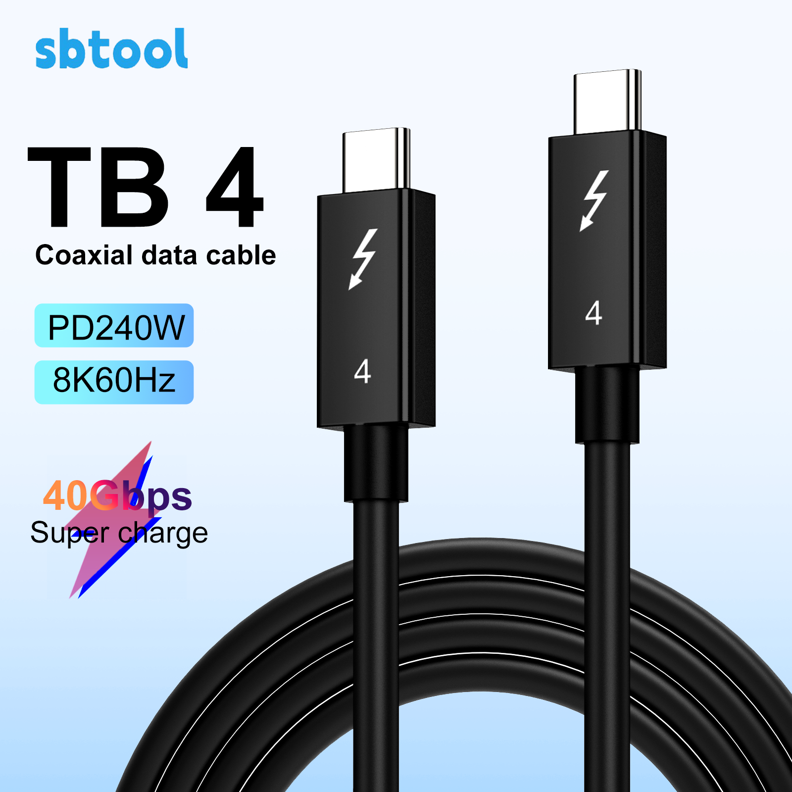 Thunderbolt 4 USB4 Type-C Coaxial Cable 240W PD Fast Charging Cable 40Gbps 8K60Hz 0.3M-3M for MacBook iPhone iPad
