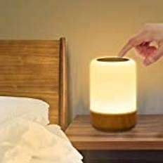 LED-sänglampa, touchstyrning och dimbar, sänglampa i trä, 8 färger LED, med timer och minnesfunktion för sovrum vardagsrum