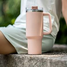 Tumbler termomugg 1200 ml med handtag, lock och sugrör - Svart