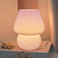 HONPHIER Svamplampa, bordslampor, glas, sänglampa, LED-design, nattlampa, dekorativ lampa för vardagsrum, sovrum (rosa)