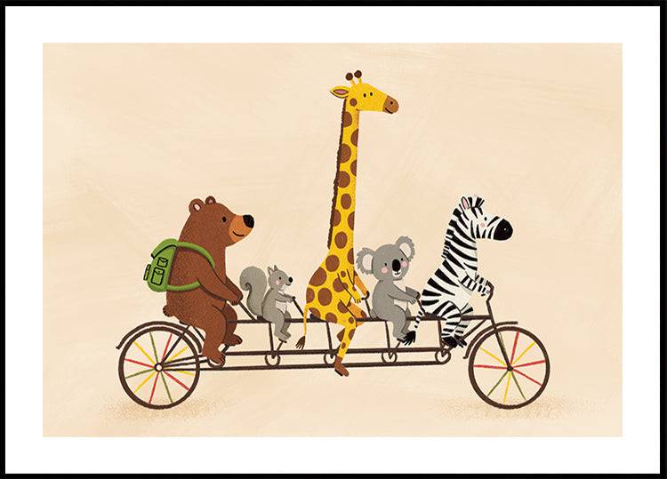 Animal Bike Poster (100x140cm) - Plakater > Djur Posters, Barnväggskonst, Illustrationsposters, Humoristiska Posters