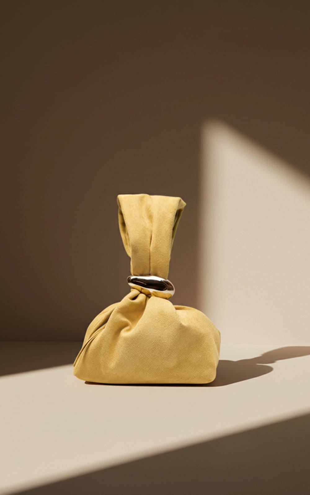 Chartreuse Faux Suede Gold Handle Hand Bag