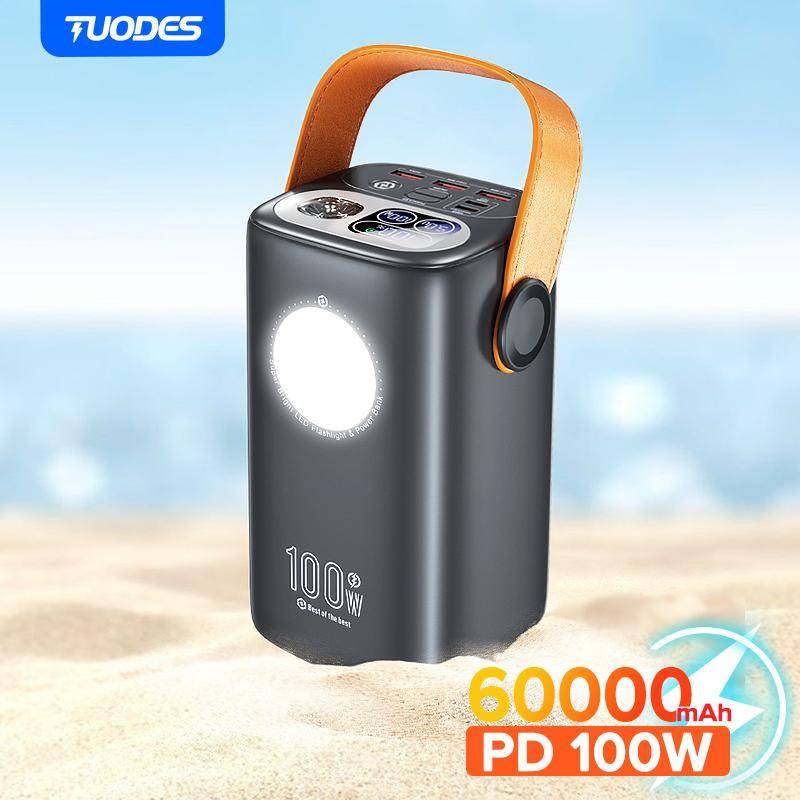 Tuodes Power Bank 60000mAh Ultra Extern Batterikapacitet PD 100W Snabbladdning Utedörr Kraftstation För Laptop iPhone Samsung svart