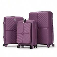 PP Luggage Suitcase With Zipper, Large Capacity, Spinner Wheels, Cabin Approved, Ultra Lightweight, Travel Bag, Password Lock - Purple - Shoulders + 20 + 24 + 28 Inches