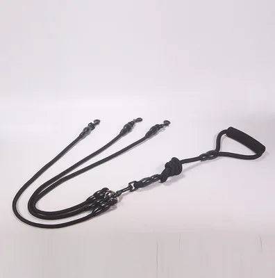 Multi-Dog Coupler Leash – Walk 2, 3 or 4 Dogs at Once - black 3 ropes
