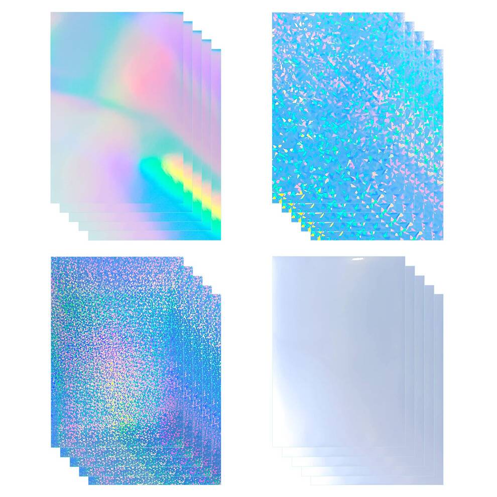 20 ark holografisk utskrivbar klistermrke papper 8.5x 11 tum vattentt klistermrke ark Rainbow vinyl klistermrke lables 4 blandad stil fr bl