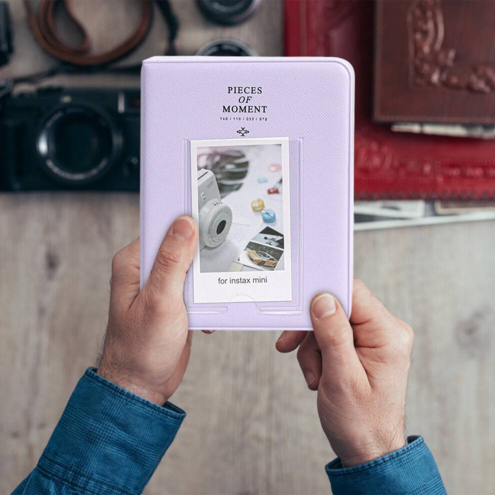 Lilla PVC mini fotoalbum – 64 lommer, 7,5 cm