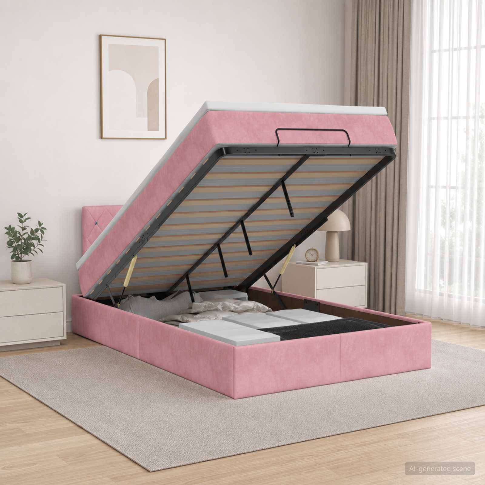 vidaXL Ottoman säng med madrass Rosa 120 x 190 cm Sammet