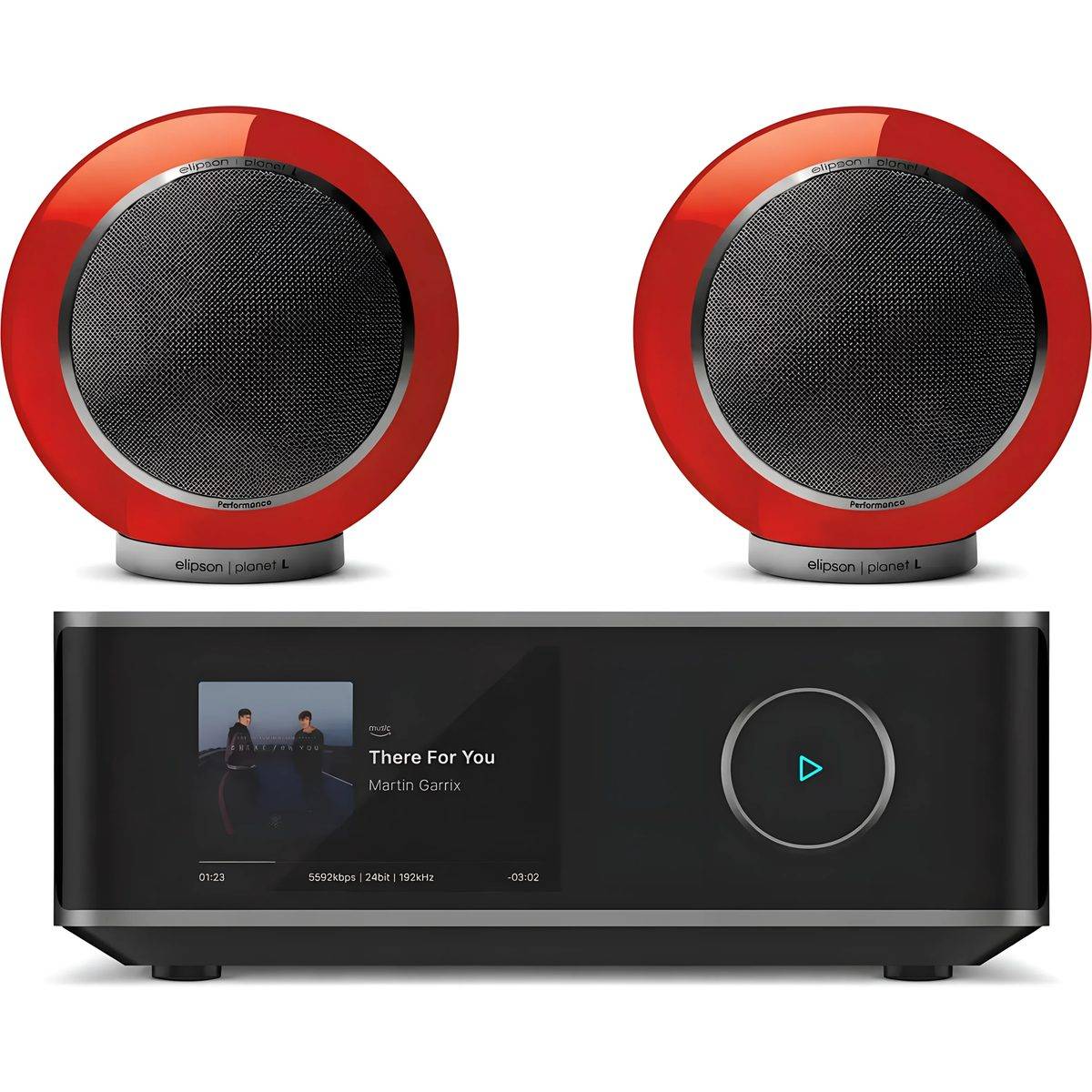 Elipson + WiiM Planet L Performance 2.0 röd lack (2-pack) + Amp Ultra rymdgrå