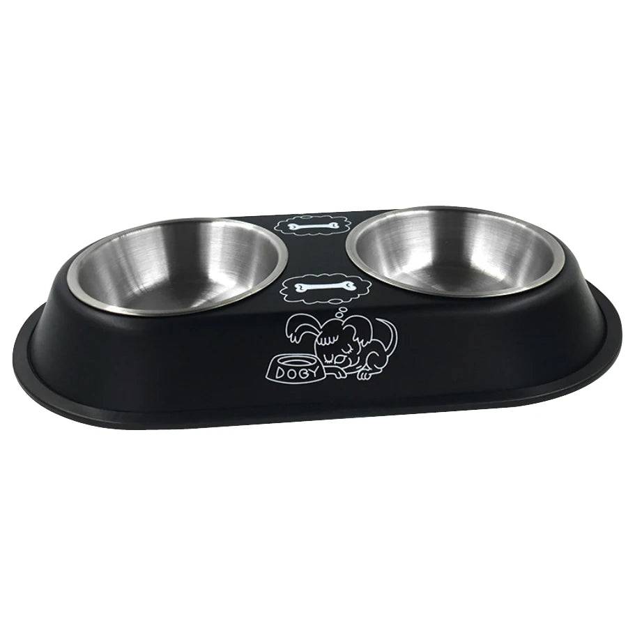 Stainless Steel Double Bowl Feeding Station for Dogs & Cats - black / S / SP (S)