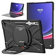 Skyddande surfplatta-PC-fodral helkropp stötsäkert ställ robust skyddsfodral kompatibelt med Samsung Galaxy Tab S9 Ultra 14,6 tum 2023 (SM-X910/X916B/X918U) kompatibel med tangentbord, flik
