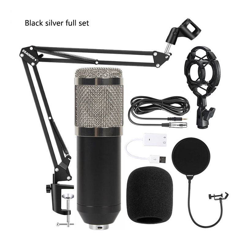 Bm800 Condenser Microphone Microphone V8 Sound Card Cross-Border - Black silver full set