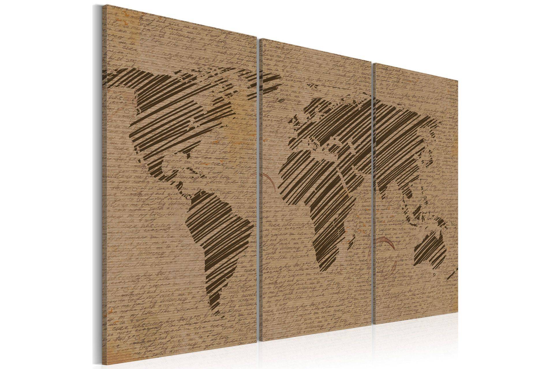Tavla Anteckningar Från World Triptych 60x40 - Artgeist sp. z o. Canvastavlor Beige,Brun