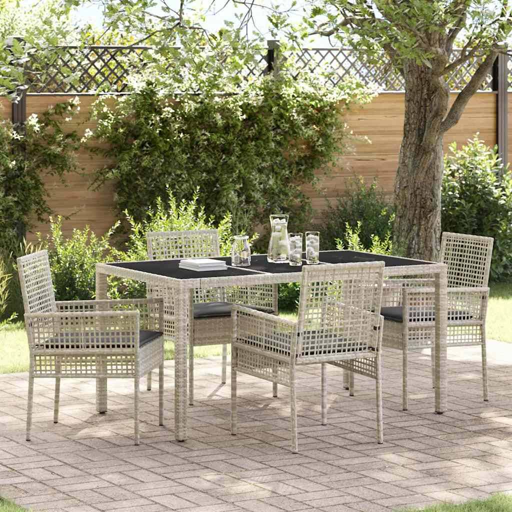 vidaXL Have Spisebordssæt 5 pcs Lysegrå polyrattan