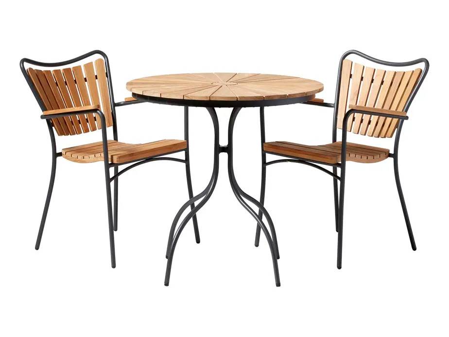 Cinas Ellen cafégruppe Antracit med teak 2 stole & bord 80 cm