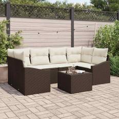 vidaXL Havesofa Sæt med pude 7 pcs Brun og Creme 55 x 55 x 37 cm