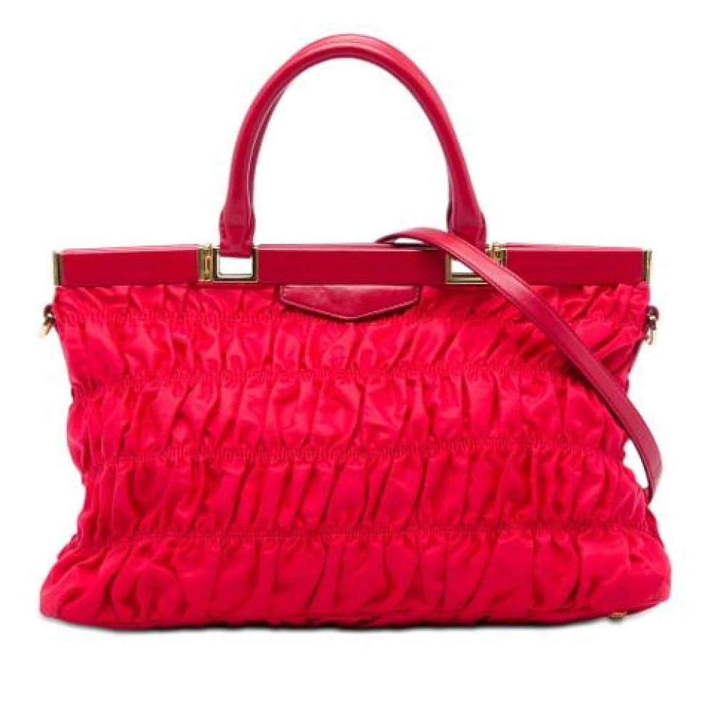 Prada Vintage Pre-owned Gathered Nylon Satchel - Vintage - Dame - Rød - ONE SIZE - Nylon