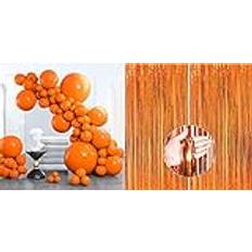 Orangea ballonger 100 st och orange folie fransgardiner 2 st 1,0 x 2,0 m