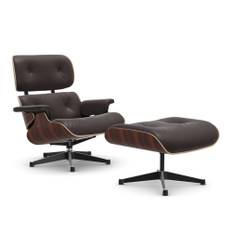 Vitra - Lounge Chair Ottoman, New, Santos Palisander, Bas - Polerat/Svart, Läder: Kat. L40 - Leather Premium - 87 - Fåtöljer - Charles & Ray Eames - Brun - Metall/Trä