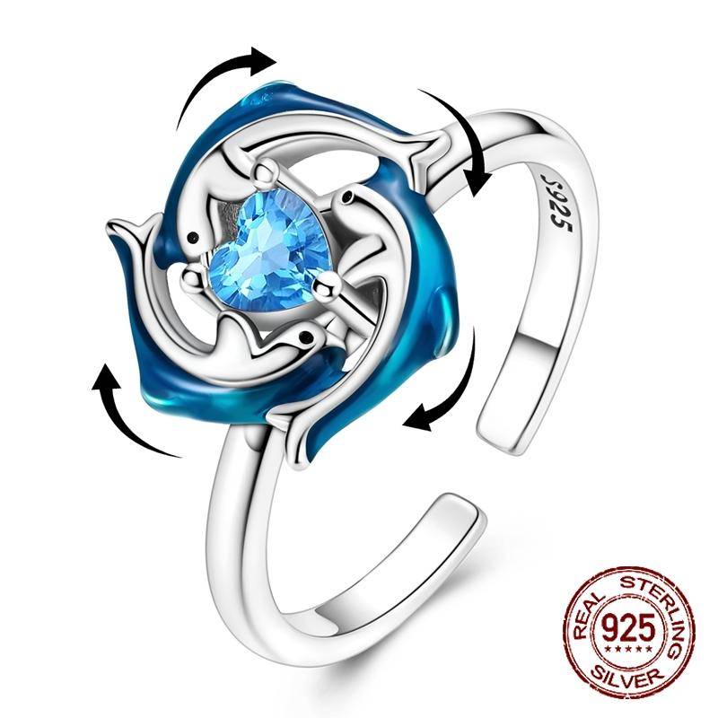 925 Sterling Silver Roterbar Delfin Öppen Ring Söt Havsdjur Justerbar Fidget Ring Smycke Gåva för Kvinnor Flickor gray