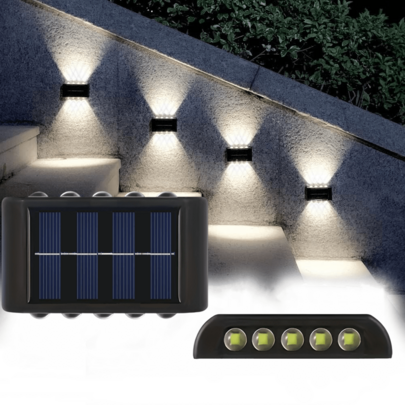 10 st LED solcellsvägglampa, modern skandinavisk stil, med solljussensor, svart exteriör, lämplig för hus, trädgård, veranda (vitt ljus, 1 st), höstde - 1st-10LEDs-vitt ljus (En-Storlek)