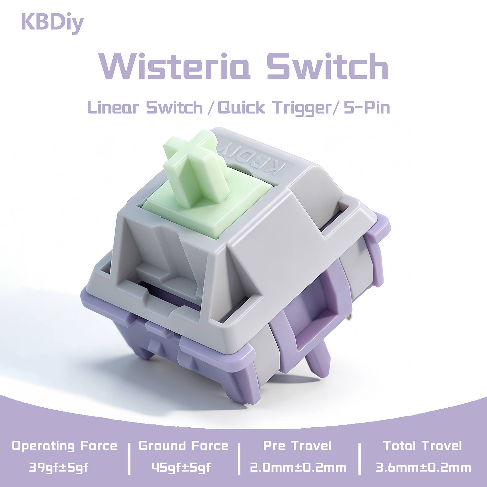 KBDiy Linear Switch Wisteria 5-PIN 39gf Pre Lubed POM Creamy Switches For Custom DIY 60% Gaming Mechanical Keyboard Aula F75 F87