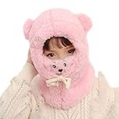 Barn vinter varm mössa för pojkar flickor 2–7 år, baby barn vinter plysch djur björn pälsmössa vindtät varm ansiktsmask beanie huva fleece mössa öronlappar hatt slip-mössa halsduk mössa, rosa