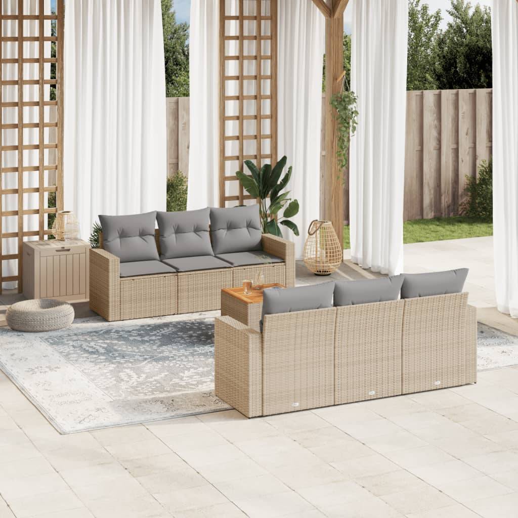Sofasæt Til Haven 7 Dele Med Hynder Polyrattan - beige og grå
