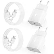 2-Pack 15W USB C Laddare med Original Laddkabel USB-C Snabbladdare, Typ C Mobil Strömförsörjning för Samsung Galaxy S23 S22 S21 S20fe S10 S9 S8 Plus A54 A53 5g A51 A50 A34 A33 A20e A14 M13 M14